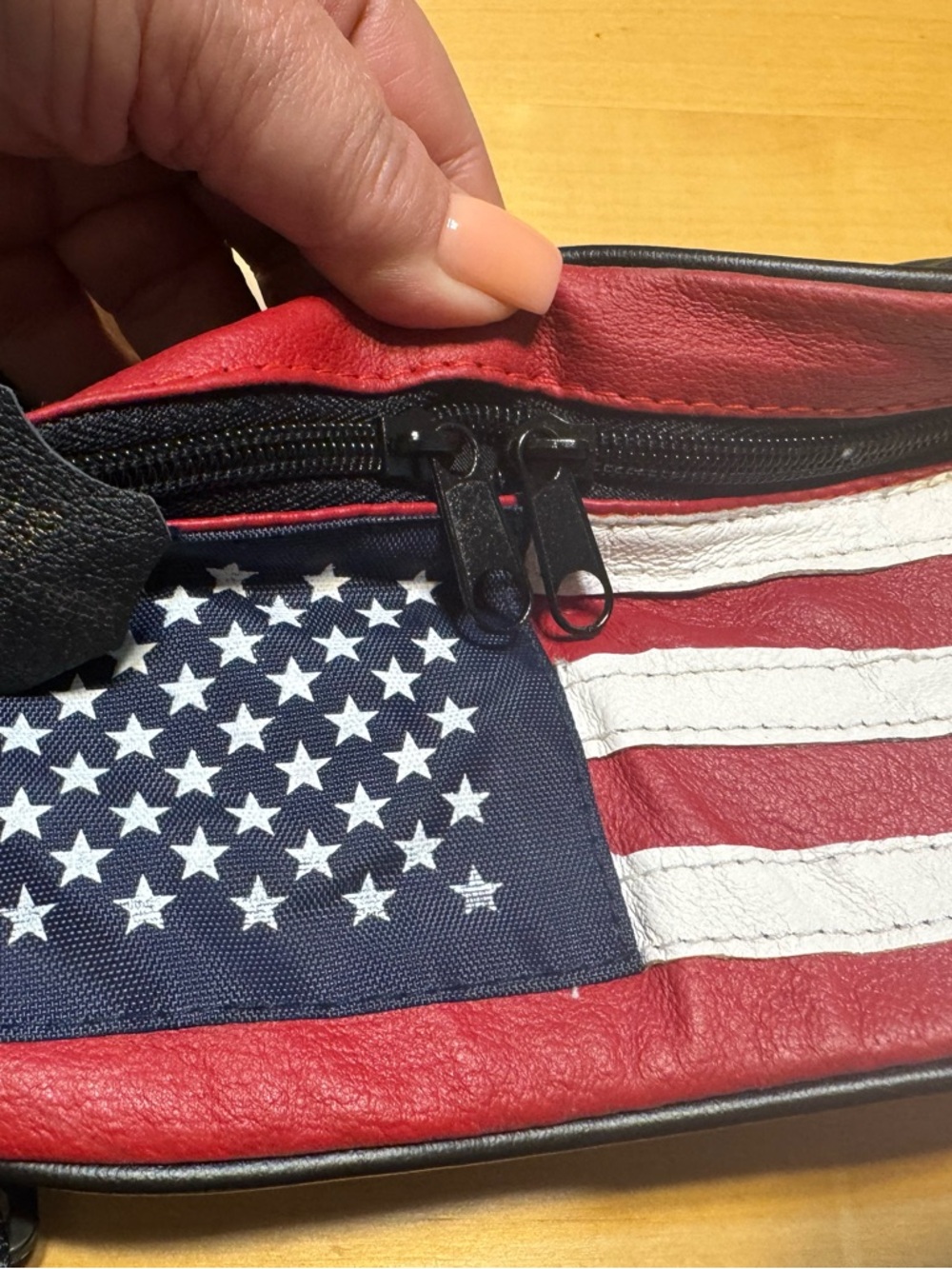 Unbranded Black Leather American Flag Fanny Pack Waist Bag Patriotic USA Stars